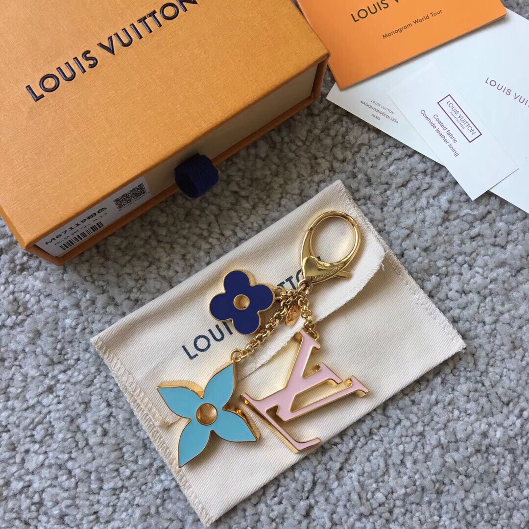 Fleur de Monogram Blue Keychain back view
