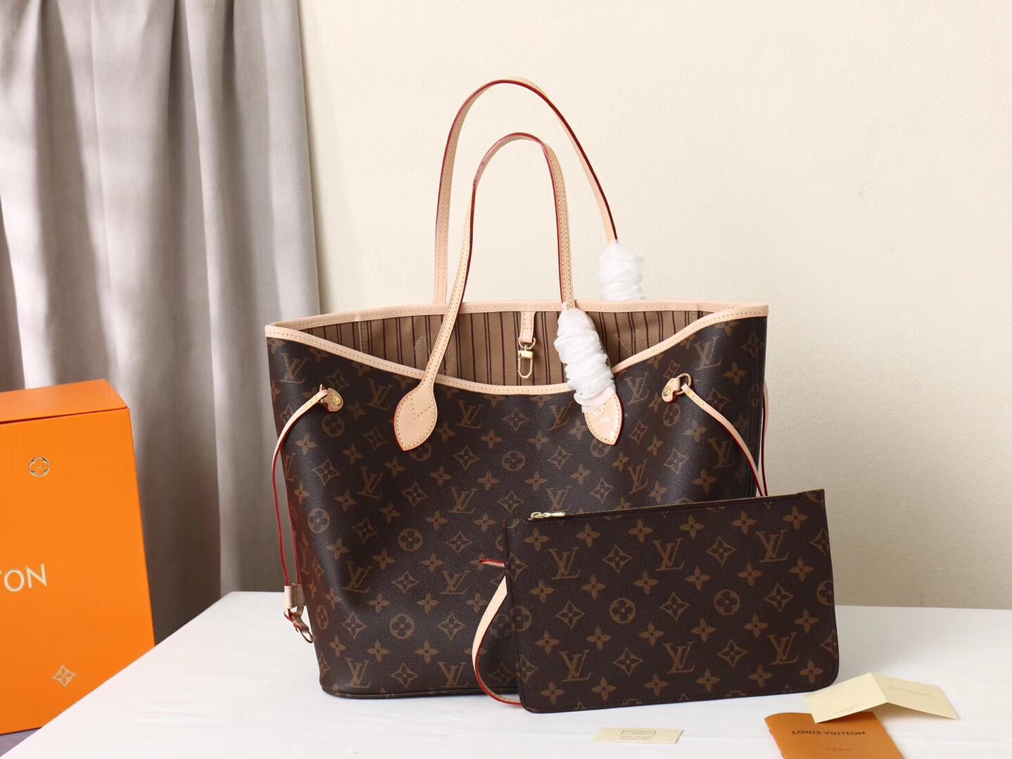 Louis Vuitton LV Neverfull Knockoff
 Bags Handbags Apricot Color Gold Canvas Cowhide Fabric Linen Vintage M40995