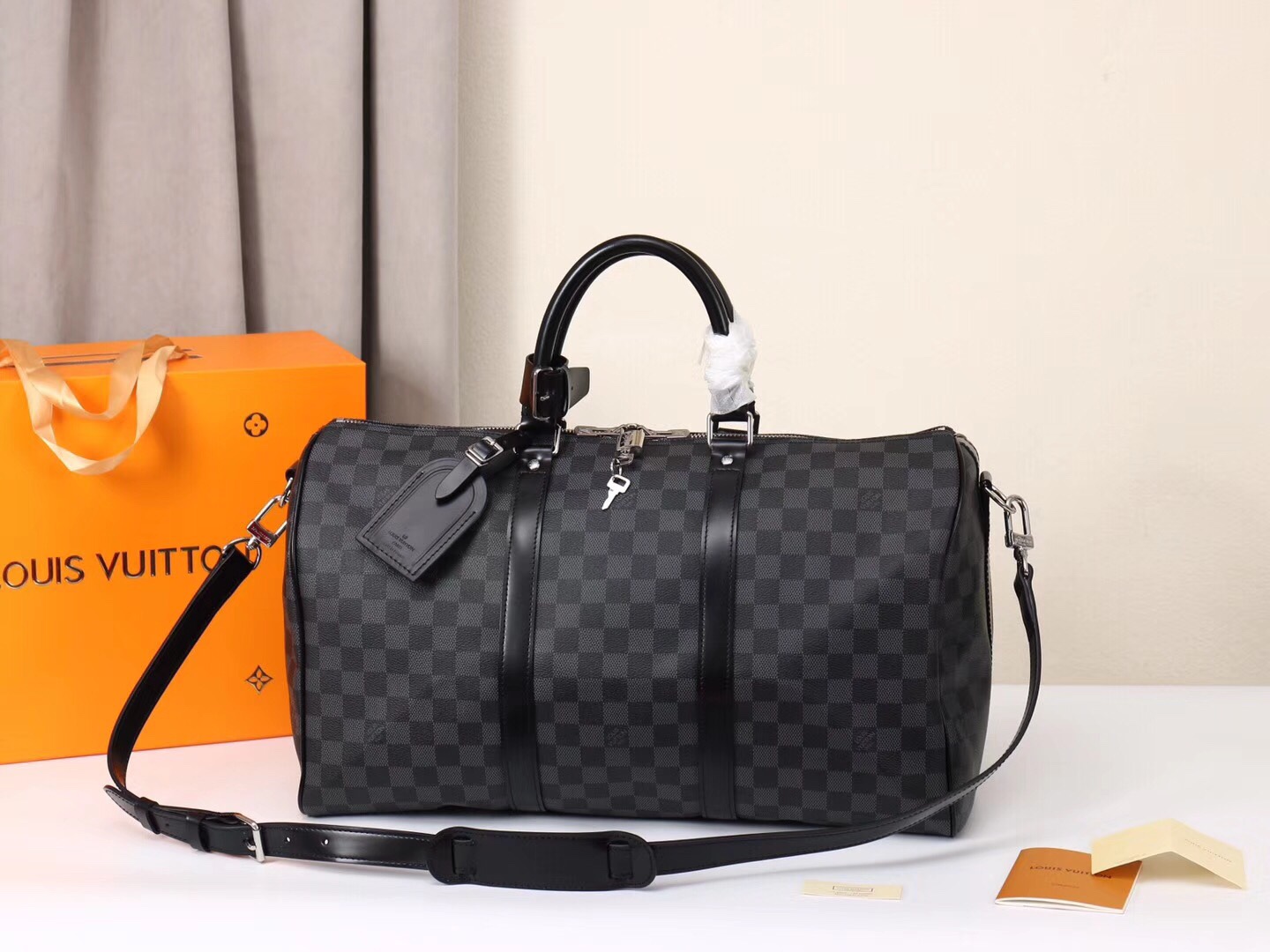 Louis Vuitton LV Keepall Travel Bags High Quality Designer
 Black Grid All Steel Monogram Canvas Cowhide N41418