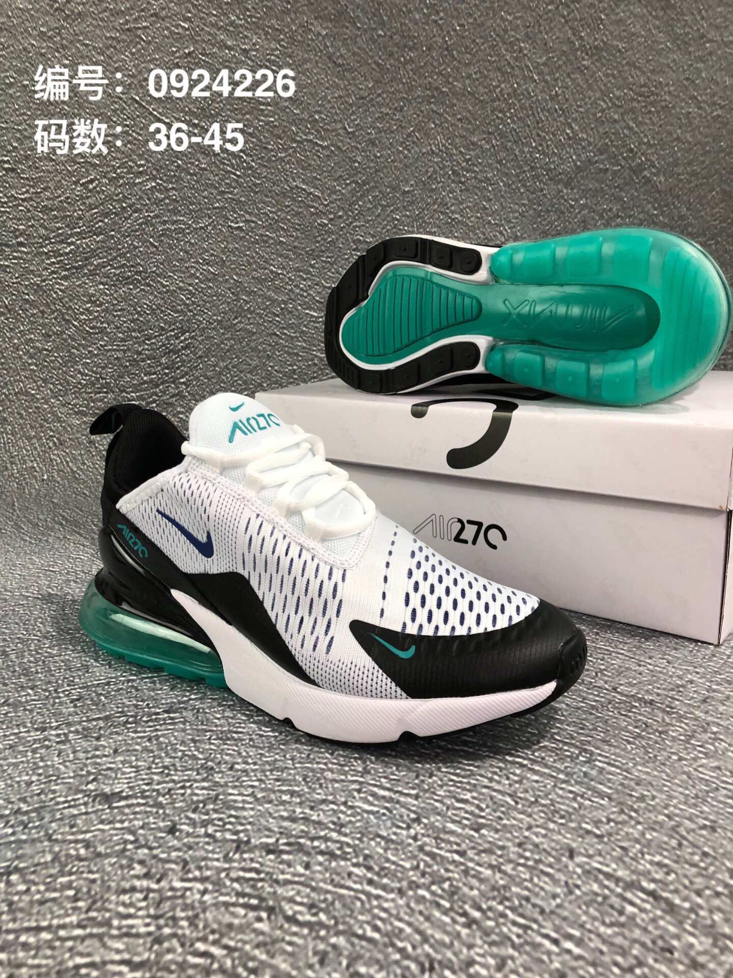 110  耐克Nike Air Max 270 Flyknit 后置半掌大气垫 缓震跑步鞋！<br />号码：36-45