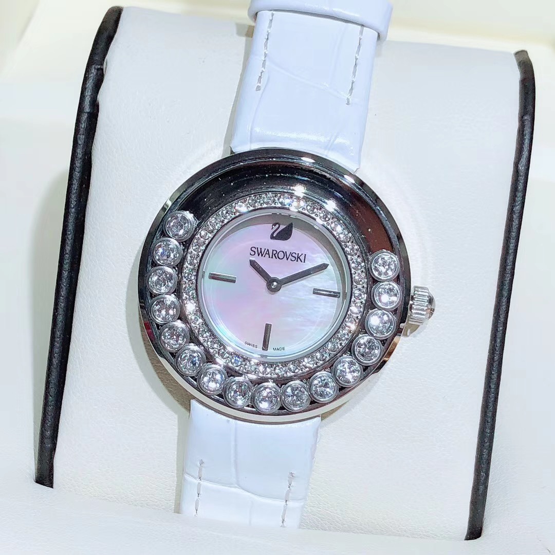 Unknown 施华洛世奇-SWAROVSKI，女款 腕表，表圈一圈可转动施华洛水晶，俏皮而动感，尺寸：35mm