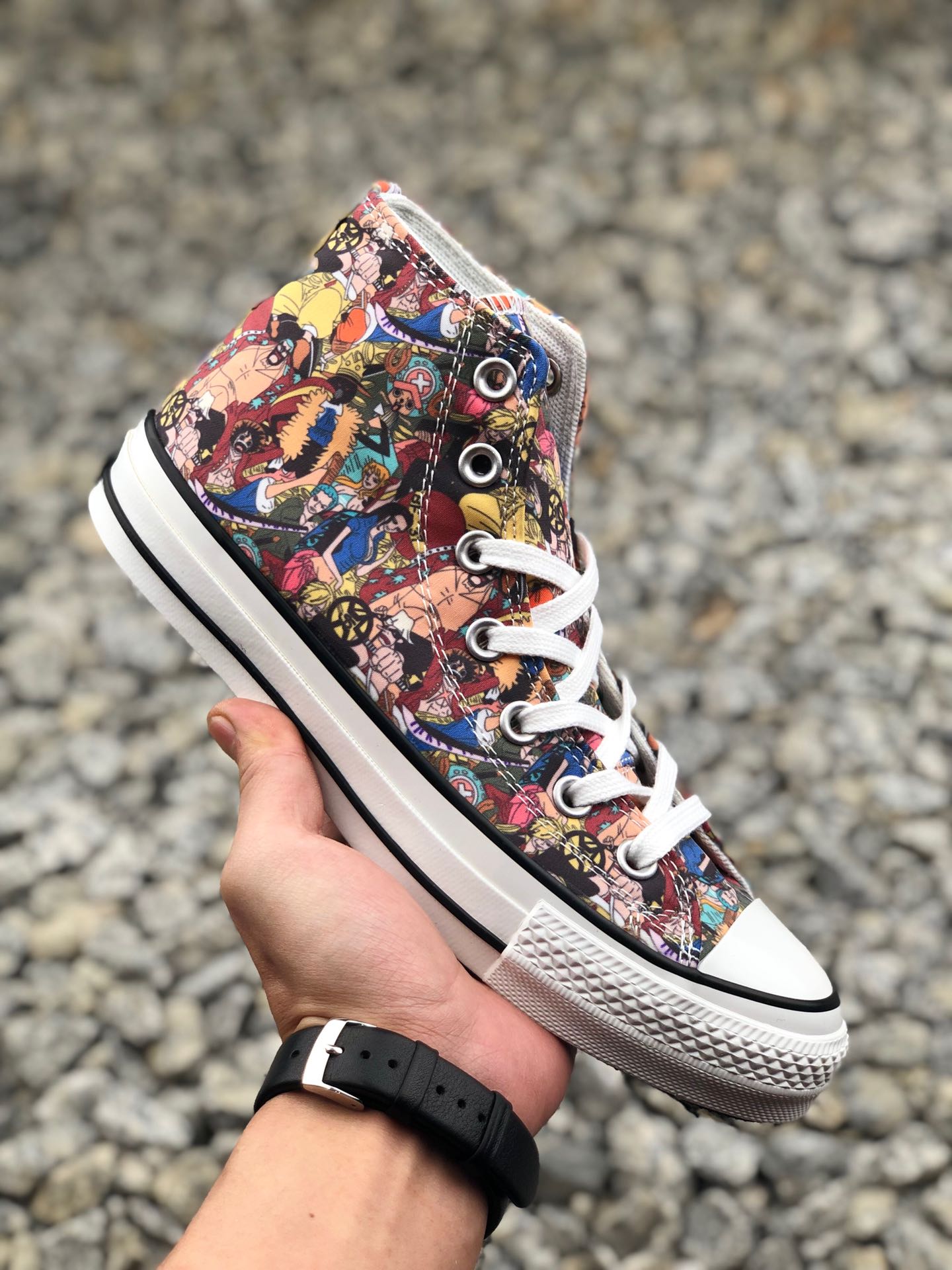 100正确硫化版本   匡威100周年限定 One Piece x Converse All Star 100 HI高帮硫化帆布板鞋“海贼王动漫彩色”