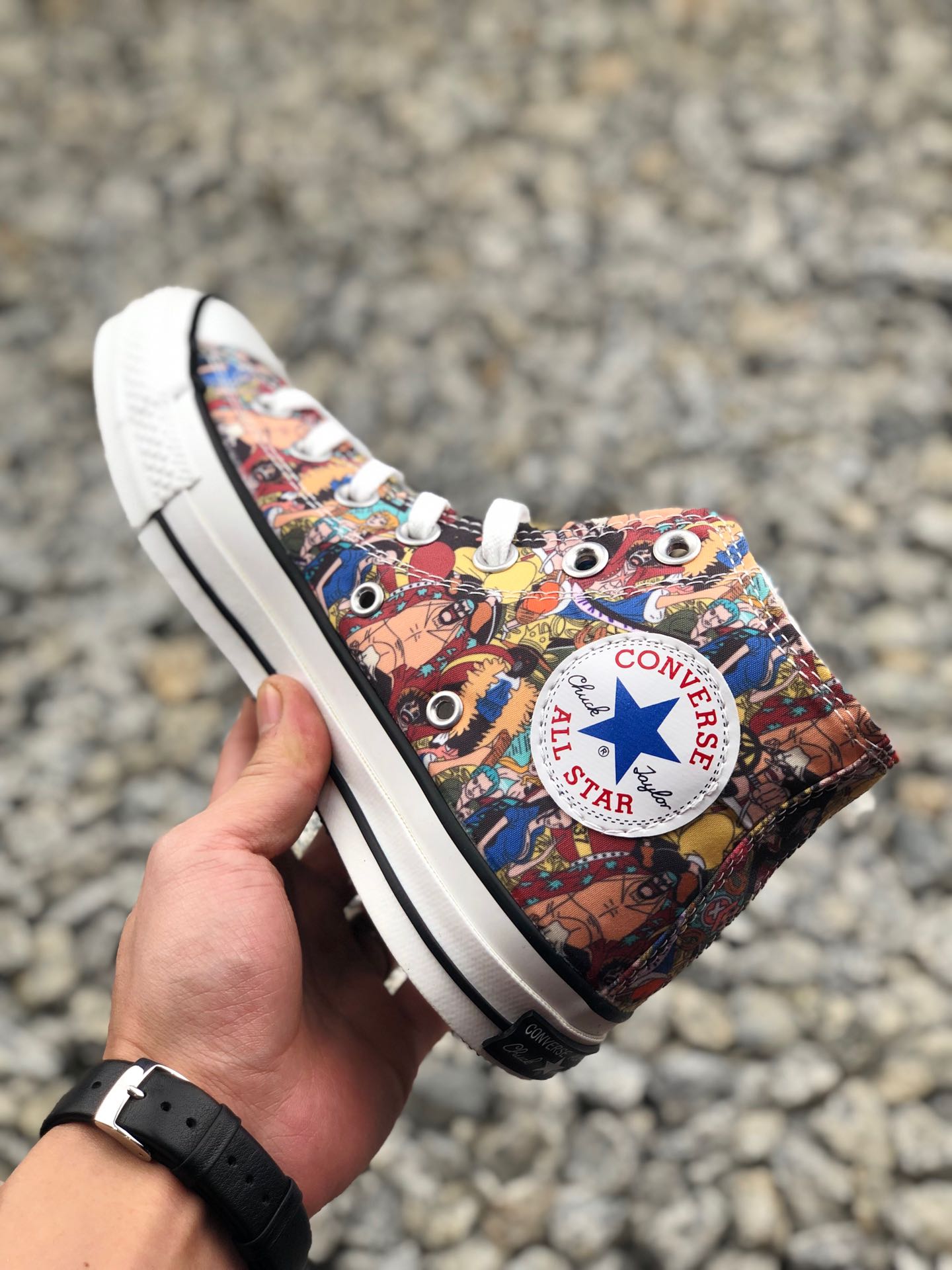 100正确硫化版本   匡威100周年限定 One Piece x Converse All Star 100 HI高帮硫化帆布板鞋“海贼王动漫彩色”