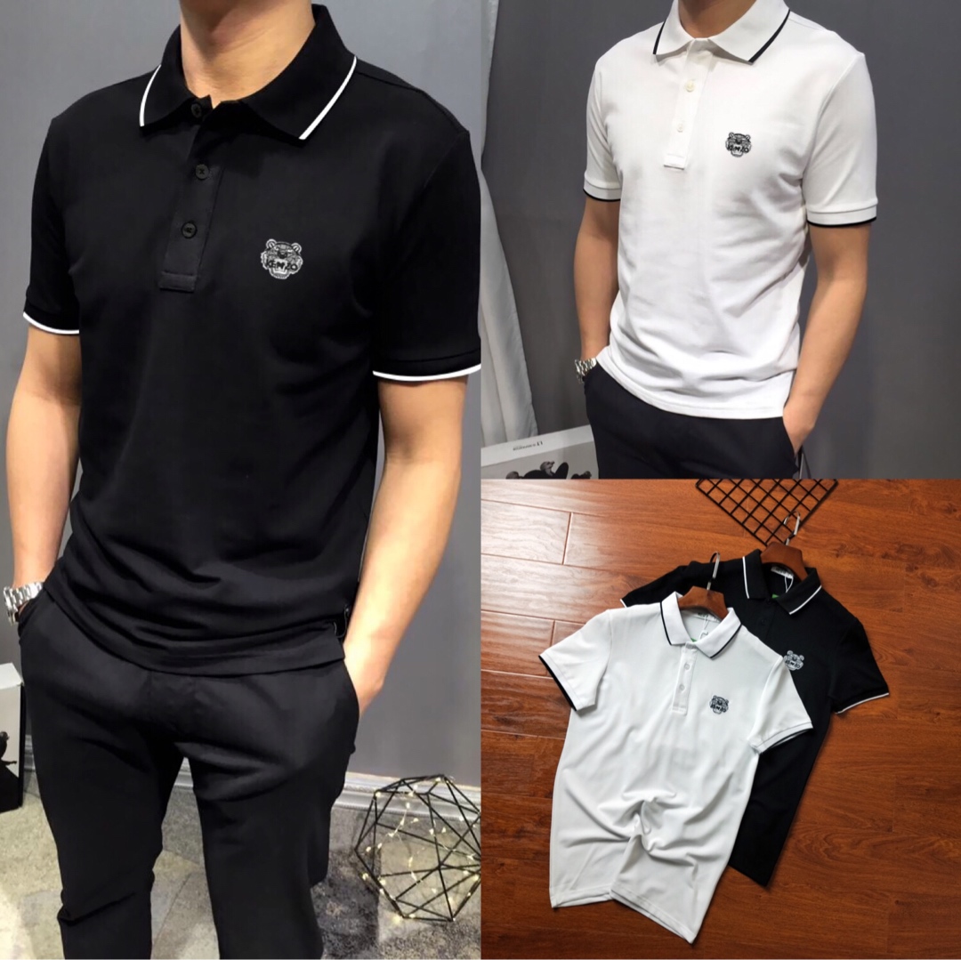 80!【KENZO/虎头牌经典纯色老虎头刺绣翻领POLO衫】