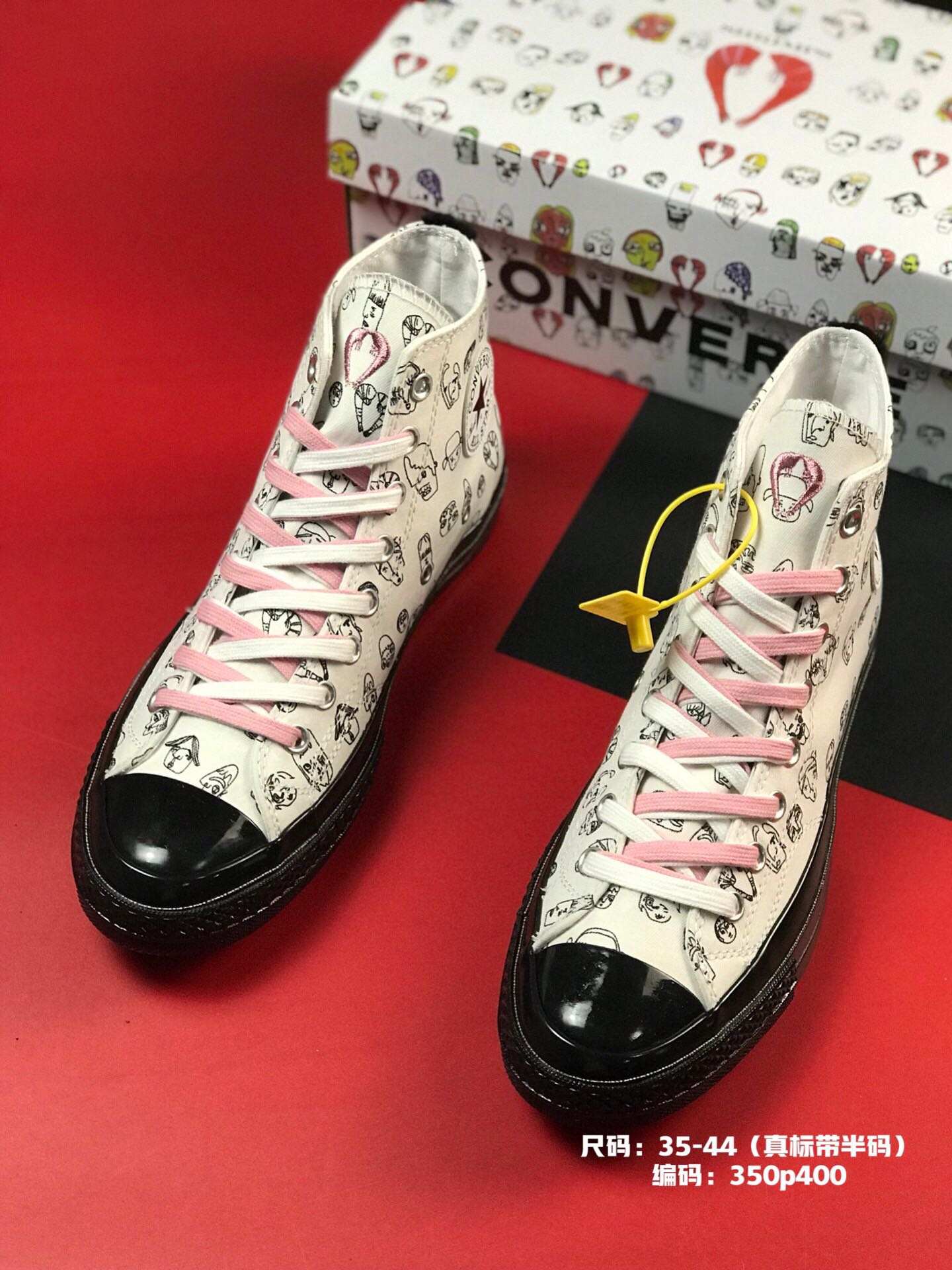 160尺码：35-44（真标带半码） Converse x Shrimps联名款涂鸦萌趣对虾高帮板鞋 公司级原单 硫化大底 限定高帮帆布鞋