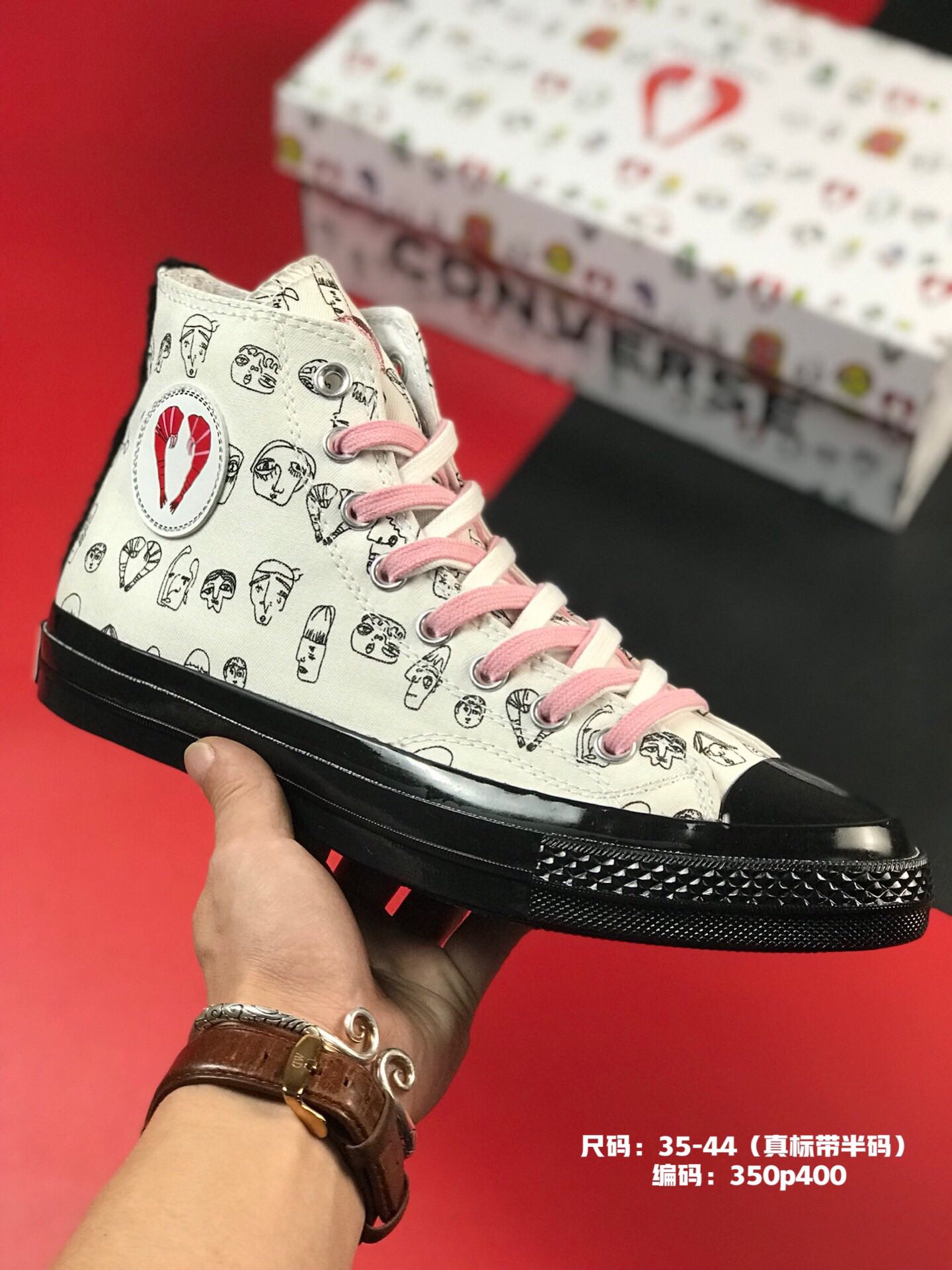 160尺码：35-44（真标带半码） Converse x Shrimps联名款涂鸦萌趣对虾高帮板鞋 公司级原单 硫化大底 限定高帮帆布鞋