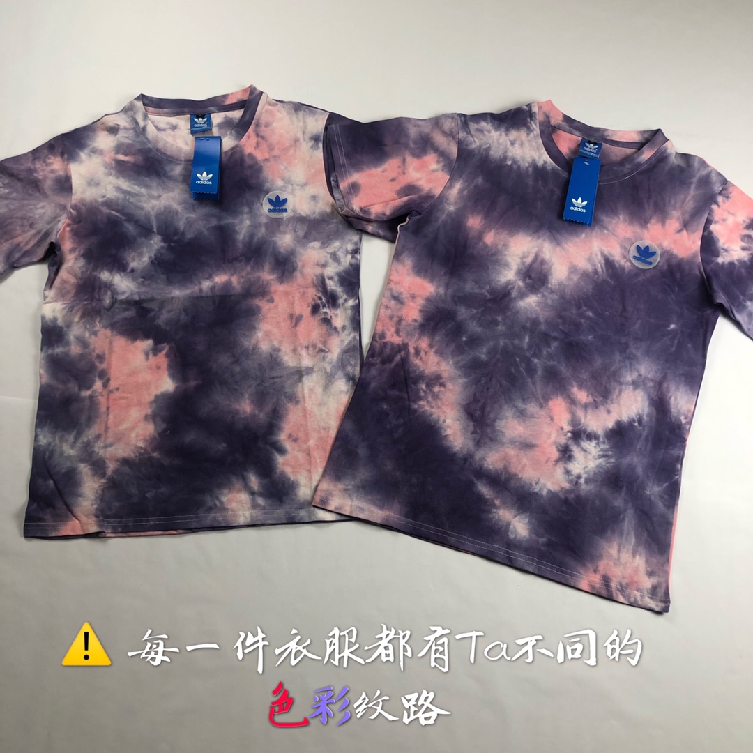 60 「就像扎染：我们每一个人都是独一无二的」 19ss概念款Adidas三叶草定制Pc透明圆皮标 水洗扎染T恤短袖#情侣同款