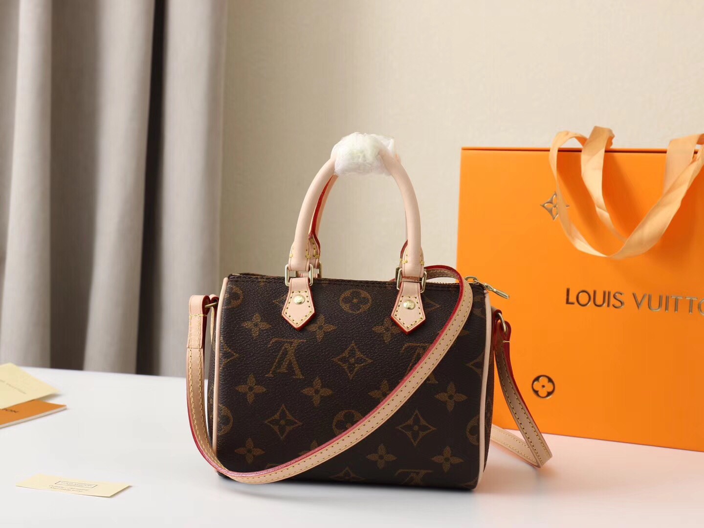 Louis Vuitton LV Speedy Bags Handbags Gold Monogram Canvas Cowhide Fabric Mini M61252