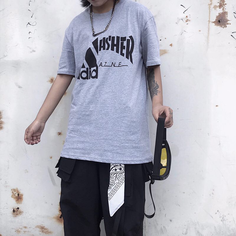 55 Adidas x Thrasher 合作款短袖  纯棉面料  可配情侣