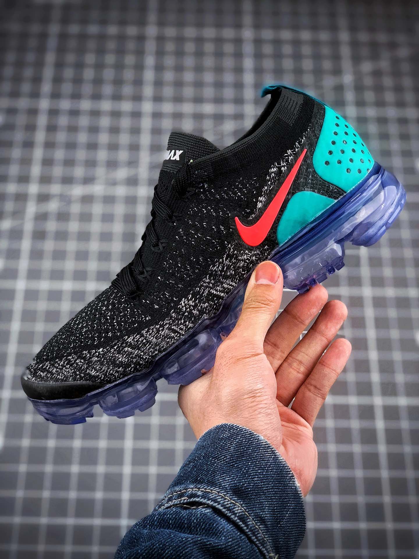 150携手工厂福利套现  强力输出  Nike Air VaporMax Flyknit 2.0 2018二代大气垫 “黑蓝紫” 真实气垫冲压 脚感完美