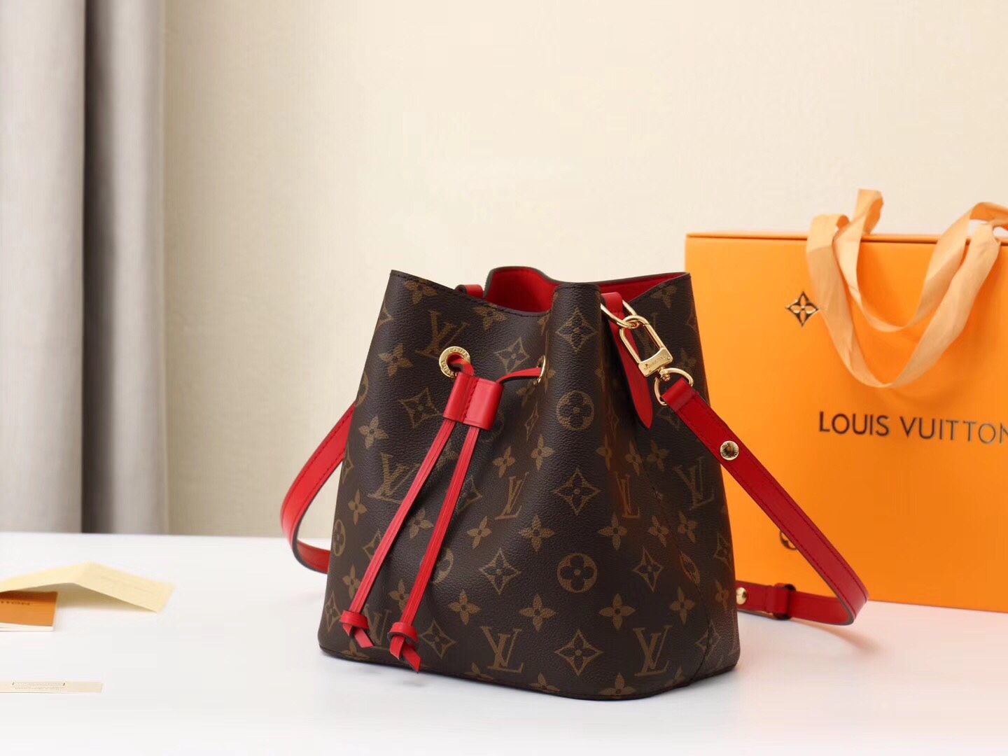 Louis Vuitton LV NeoNoe Handbags Bucket Bags Red Monogram Canvas Calfskin Cowhide M53609