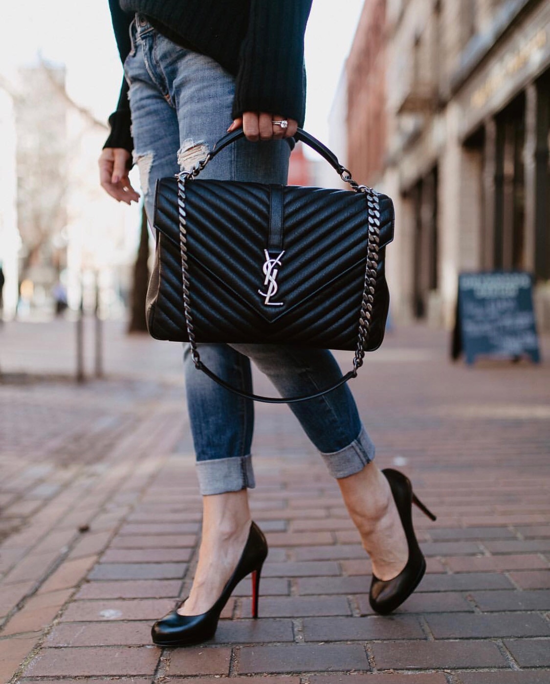 Saint laurent Ysl Monogram college_32cm黑色银扣392738