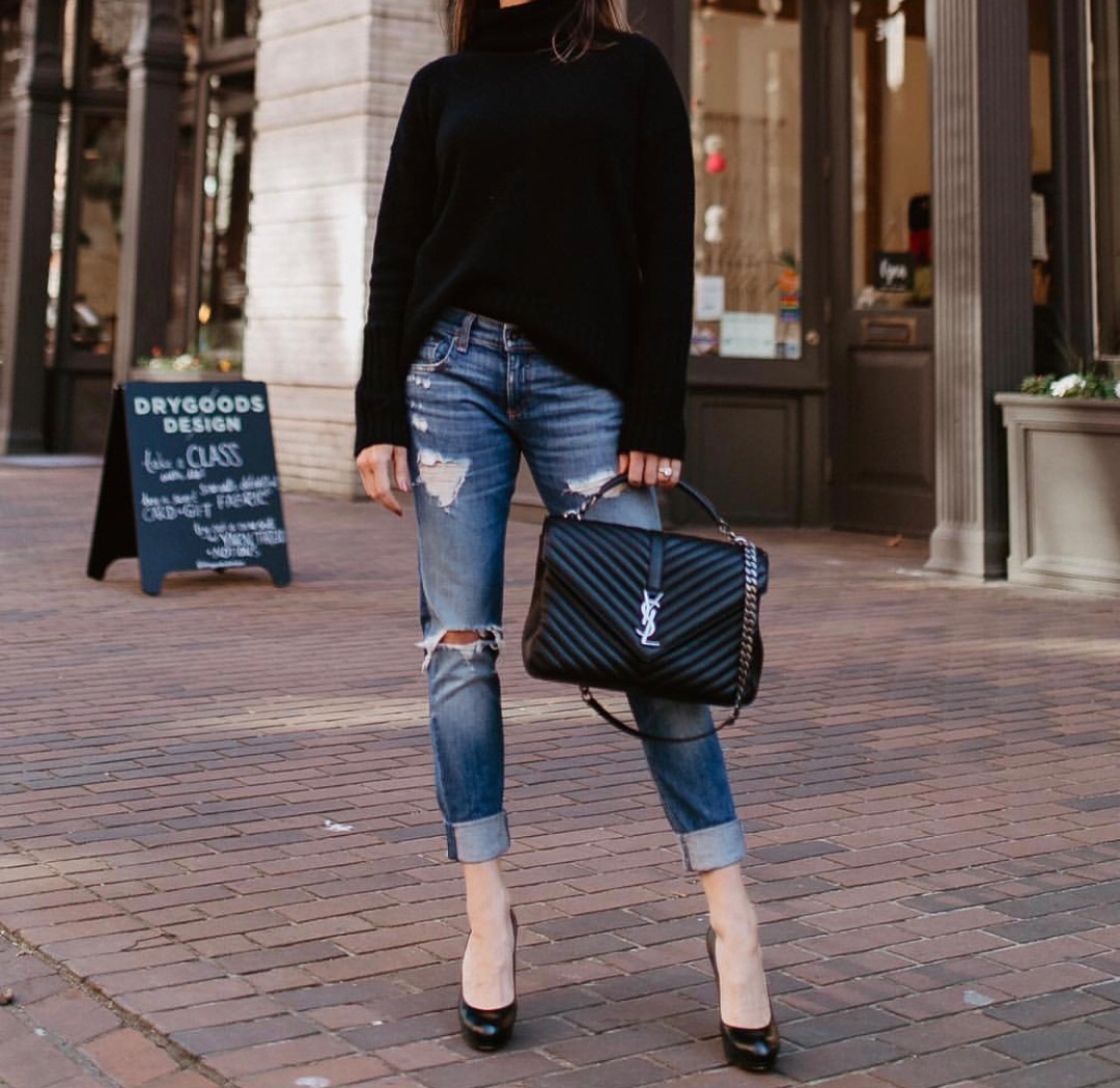 Saint laurent Ysl Monogram college_32cm黑色银扣392738