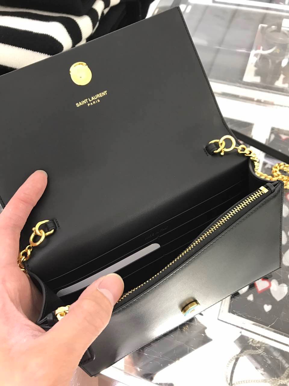 YSL KATE 19CM 流苏链条包 452159平纹/黑色金扣