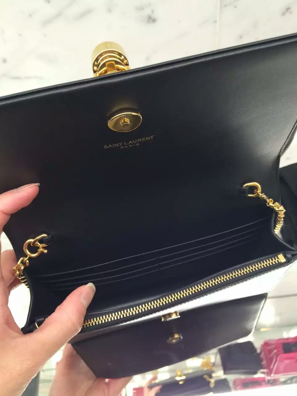 YSL KATE 19CM 流苏链条包 452159平纹/黑色金扣