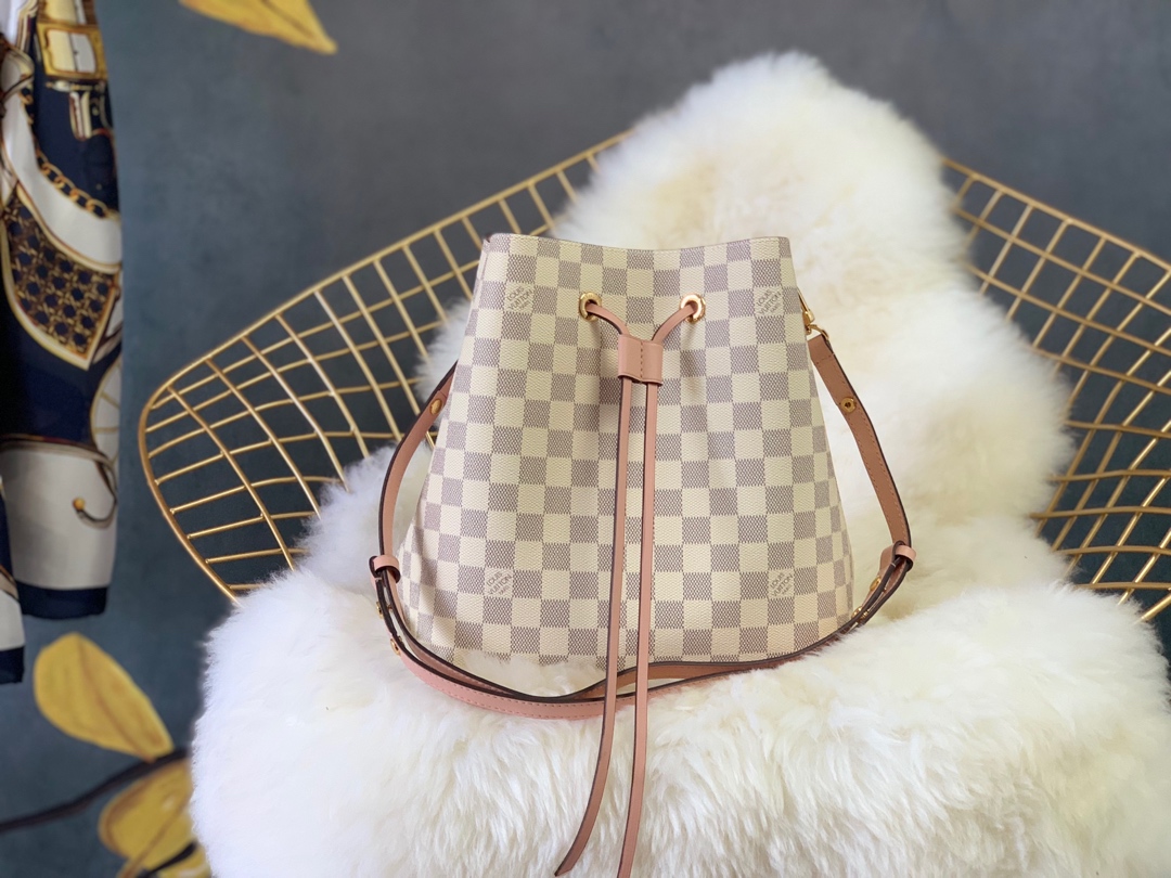 Louis Vuitton LV NeoNoe Bucket Bags Pink White Damier Azur Calfskin Canvas Cowhide m44020