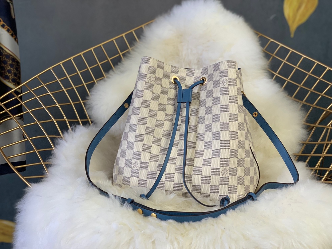 Counter Quality
 Louis Vuitton LV NeoNoe Bucket Bags Pink White Damier Azur Calfskin Canvas Cowhide m44020