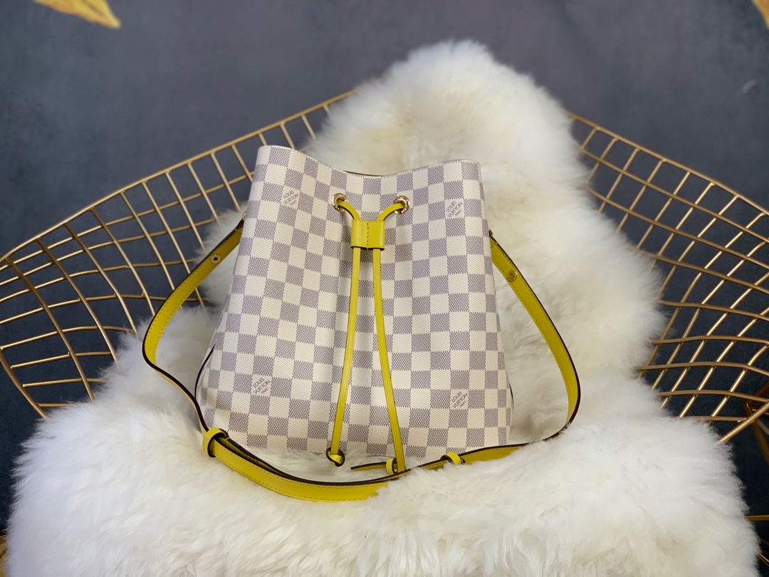 Louis Vuitton LV NeoNoe Bucket Bags Pink White Damier Azur Calfskin Canvas Cowhide m44020
