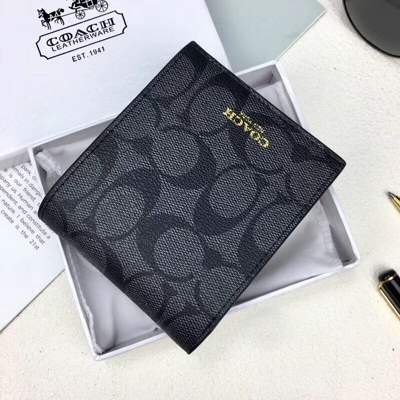 Luxury Coach Leather Wallet: Model 74586, Unbuttoned, Two-Story Cow Skin, 11×9.5cm. - 图片 2