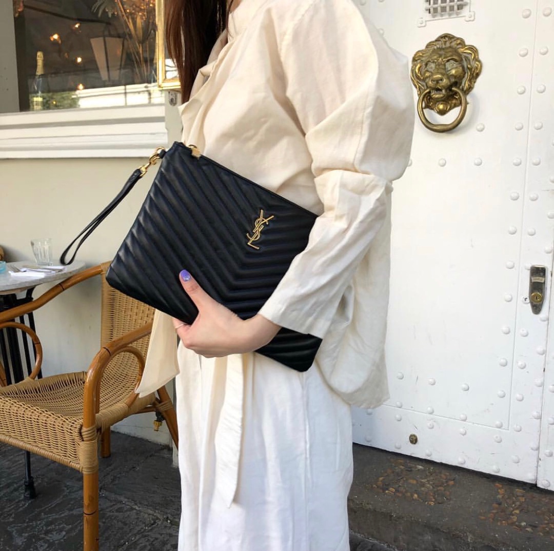 YSL MONOGRAM 30CM 中号手包 559193黑色/金扣