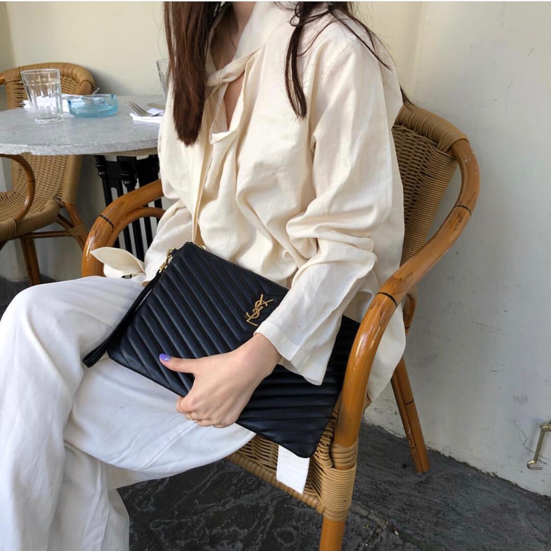 YSL MONOGRAM 30CM 中号手包 559193黑色/金扣