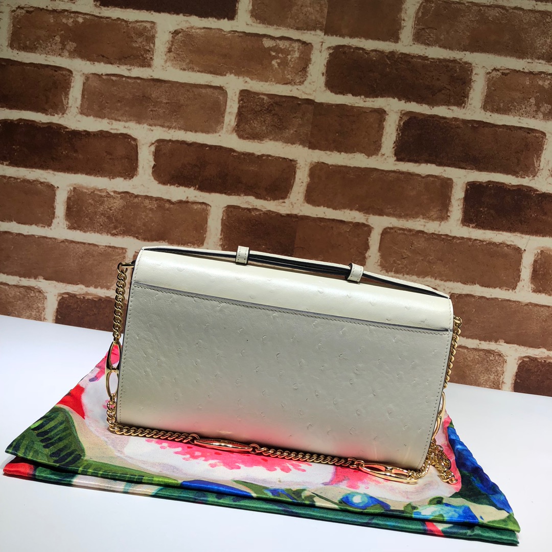 GUCCI古驰马衔扣1955系列鸵鸟纹单肩斜挎包572375