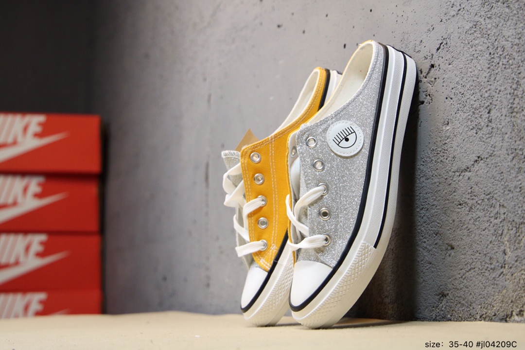 90 匡威CONVERSE 低帮懒人一脚蹬半拖 大眼睛亮片拼接帆布面#C55018