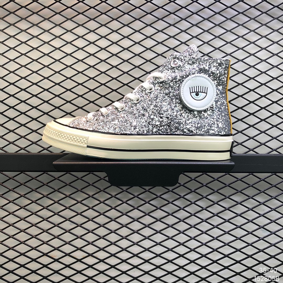 140  正确版本 原盒真标 配件齐全Converse x Chiara Ferragni 匡威 1970s 联名大眼睛亮片拼接 高帮帆布鞋