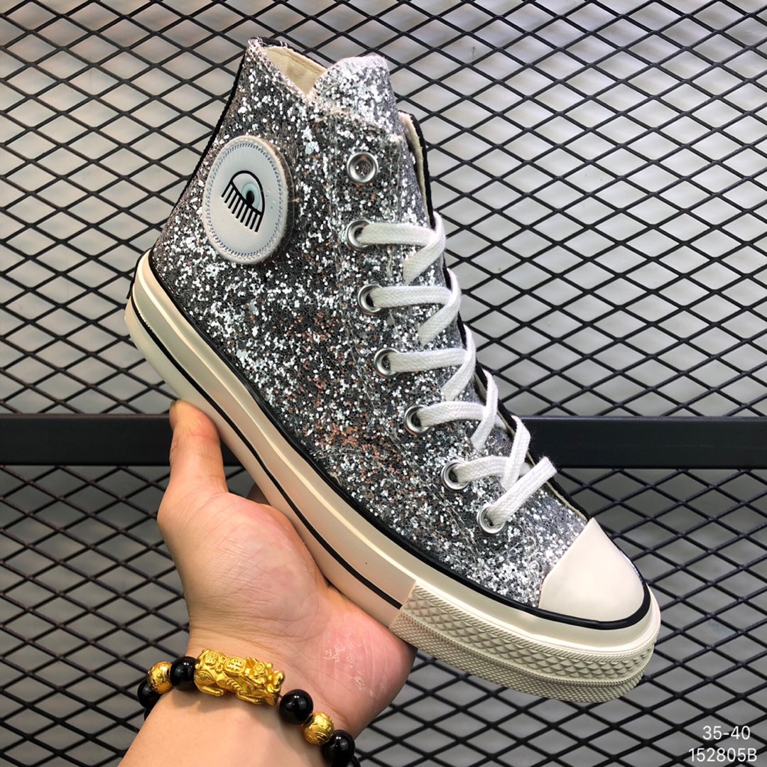 140  正确版本 原盒真标 配件齐全Converse x Chiara Ferragni 匡威 1970s 联名大眼睛亮片拼接 高帮帆布鞋
