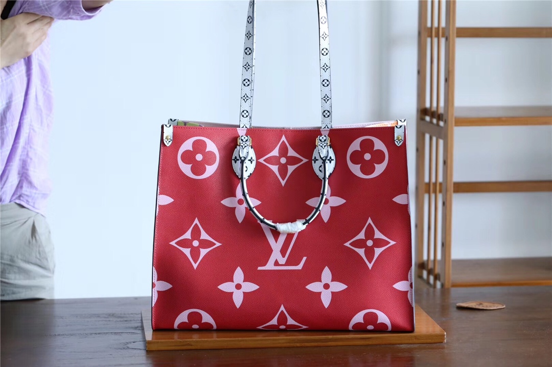 Louis Vuitton LV Onthego Bags Handbags Gold Pink Red Printing Monogram Canvas Fabric Mini M44569
