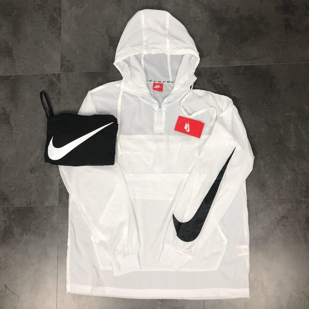 105 NIKE/耐克半拉链海外版春款情侣皮肤衣风衣 男女情侣款防风连帽薄防晒服 连帽皮肤衣防晒服单袖大钩logo