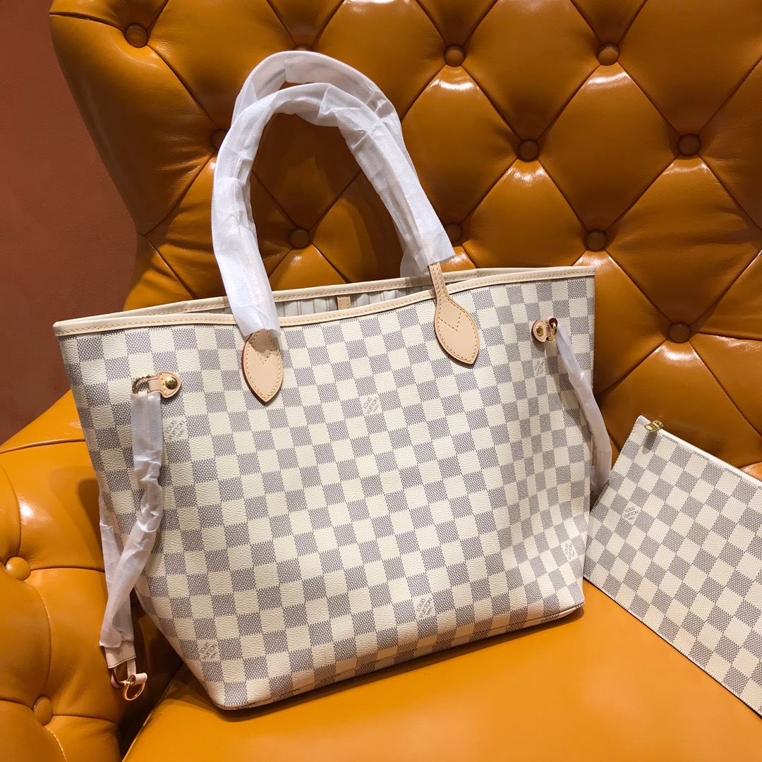 Louis Vuitton LV Neverfull Wholesale
 Handbags Tote Bags Beige White Damier Azur N41361