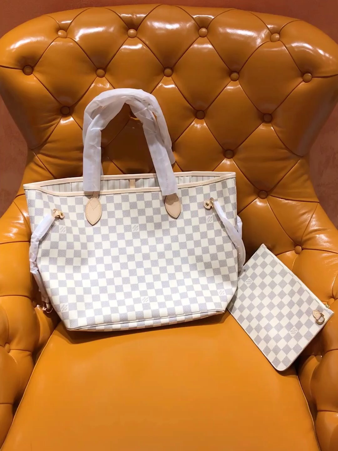 Louis Vuitton LV Neverfull Fake
 Handbags Tote Bags White Damier Azur N41361