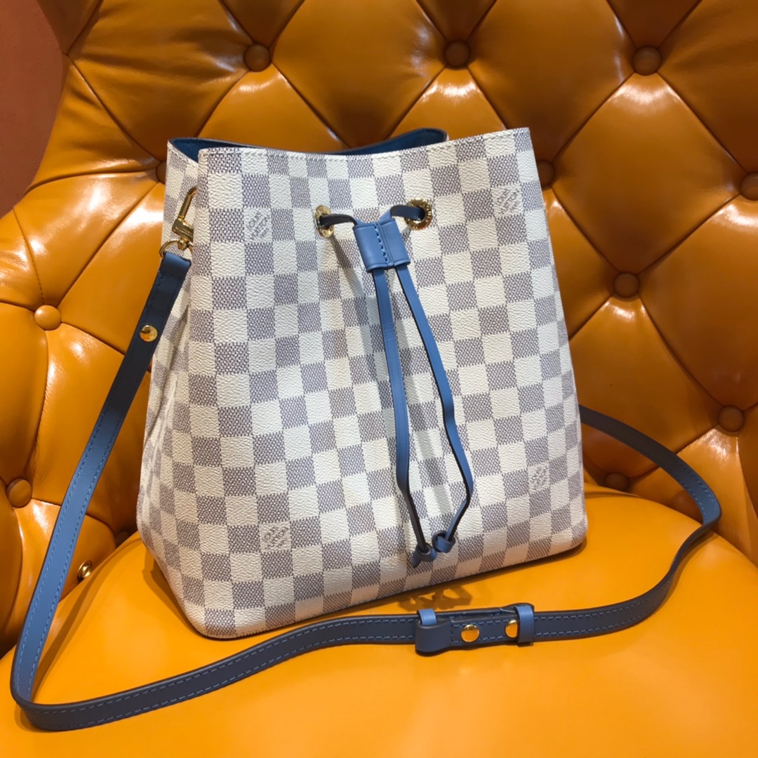 Louis Vuitton LV NeoNoe Bucket Bags Blue White Damier Azur N40153