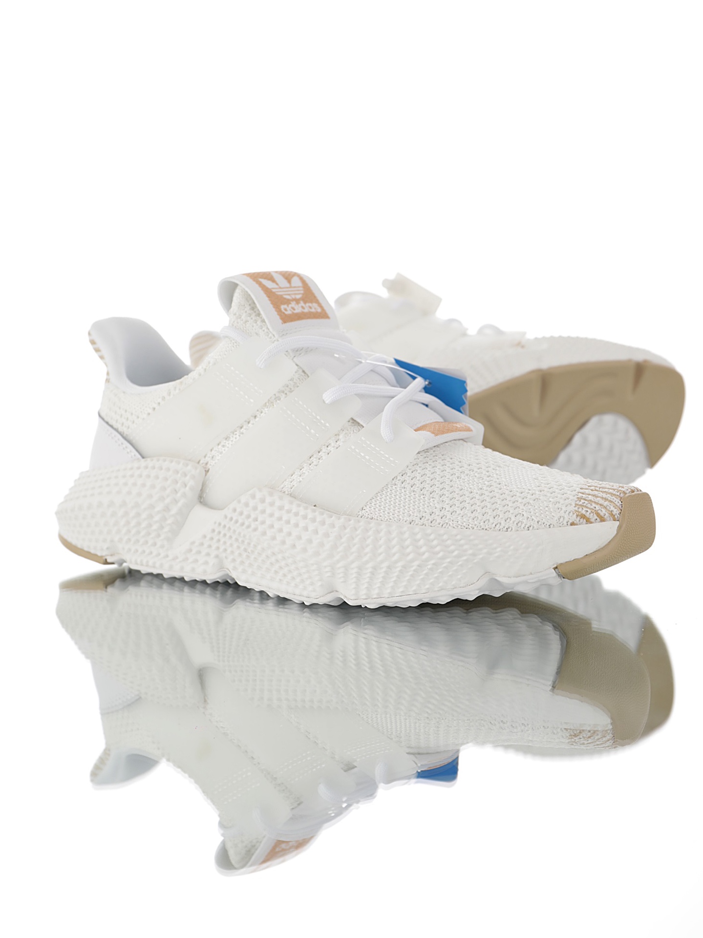 190 男女鞋，真标带半码  三叶草adidas Originals Prophere刺猬套脚飞织百搭慢跑鞋“针织白棕黄”EF2852