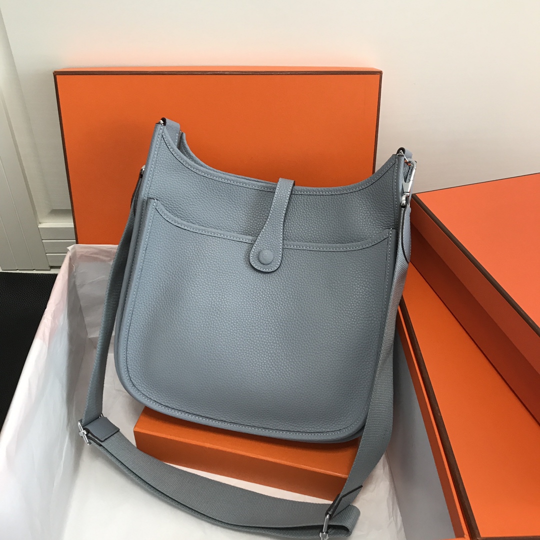 Evelyne (Evelyn) lino azul, talla: 28, piel de becerro original importada, hilo encerado a mano, correa ajustable