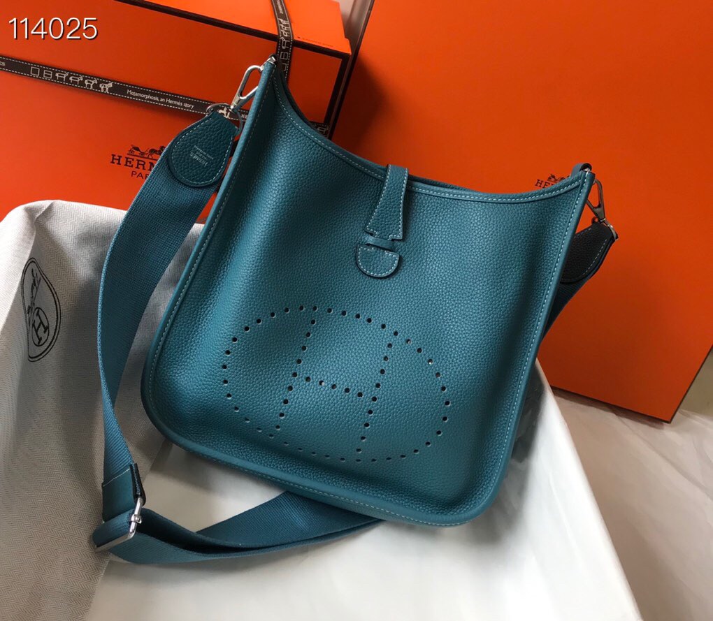 Evelyne (Evelyn) azul vaquero, talla: 28, piel de becerro original importada, hilo encerado a mano, correa ajustable