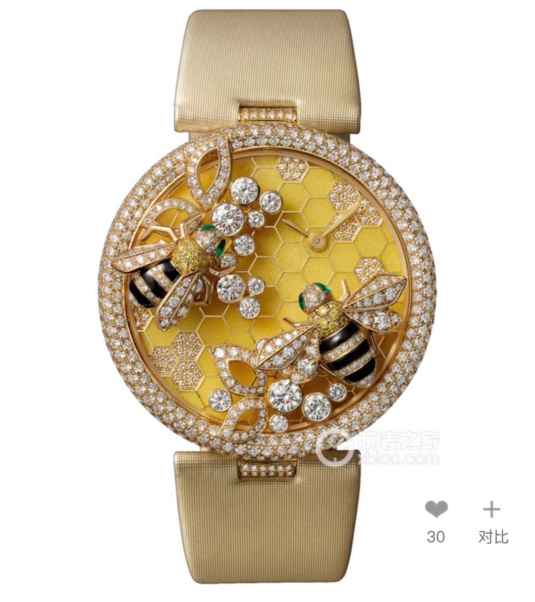 NO:150490,Cartier C home white little bee creative gem series I thought it was super cute at first sight!  If you like it, take it down!  The entire bee is made of pure hand-sewn Swarlow diamonds!  The size of the bee was adjusted N times!  Swiss quartz movement!  40mm dial!  The strap silk is also made of the original, the same small thin velvet silk strap, and the color is just right and beautiful!  It took a lot of effort just to get the right version, but it was worth it!  ,cartier,chanel19860909卡地亚C家白色小蜜蜂创意宝石系列 当时看到第一眼就觉得超级可爱！喜欢的赶快拿下吧！整只蜜蜂都是纯手工缝制施华洛钻！光是蜜蜂的大小就调了N次！瑞士石英机芯！40mm的表盘！表带绢丝也是采用原版一致的小薄绒绢丝表带 颜色也是刚刚好的好看！光是为了对版就花费了多少心血 不过换来都是值得的！,,cartier,chanel,Watch
