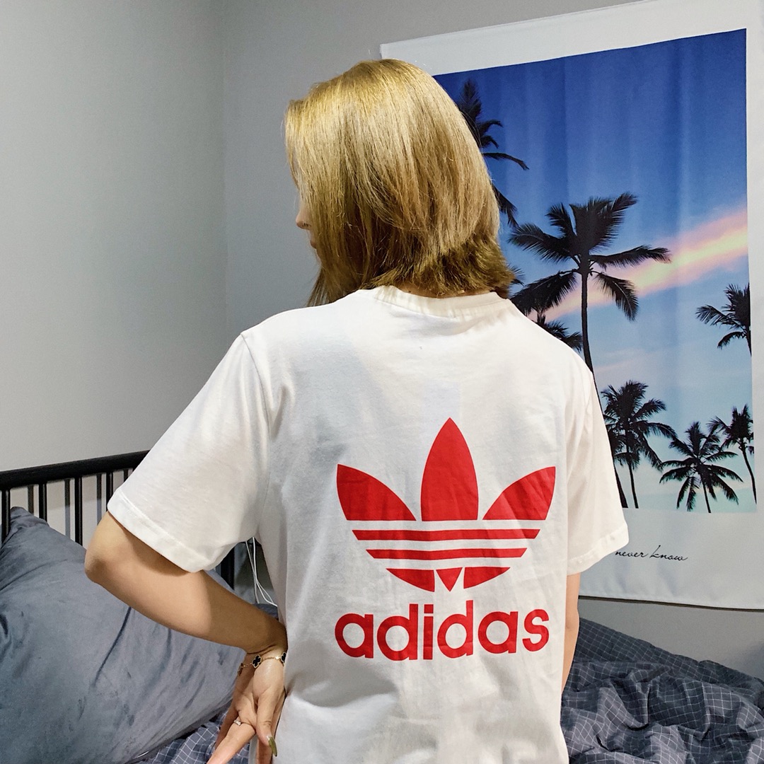 55 最新款adidas阿迪达斯三叶草胸前经典小logo 后背大logo短袖T恤 男女情侣款Ins小红书爆款 舒适百搭