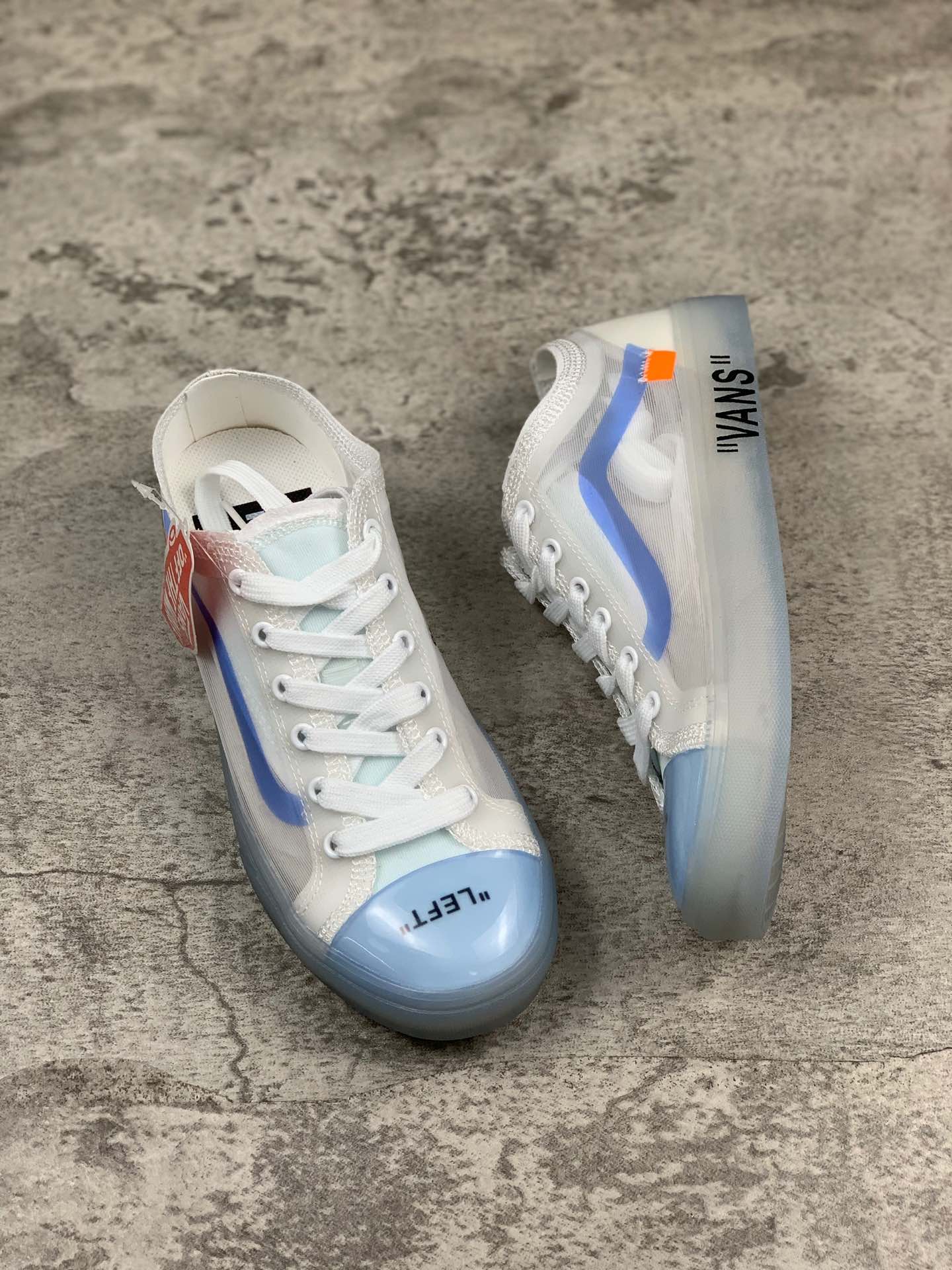 130 OFF-WHITE x Vans Old Skool 万斯透明网白冰蓝低帮板鞋