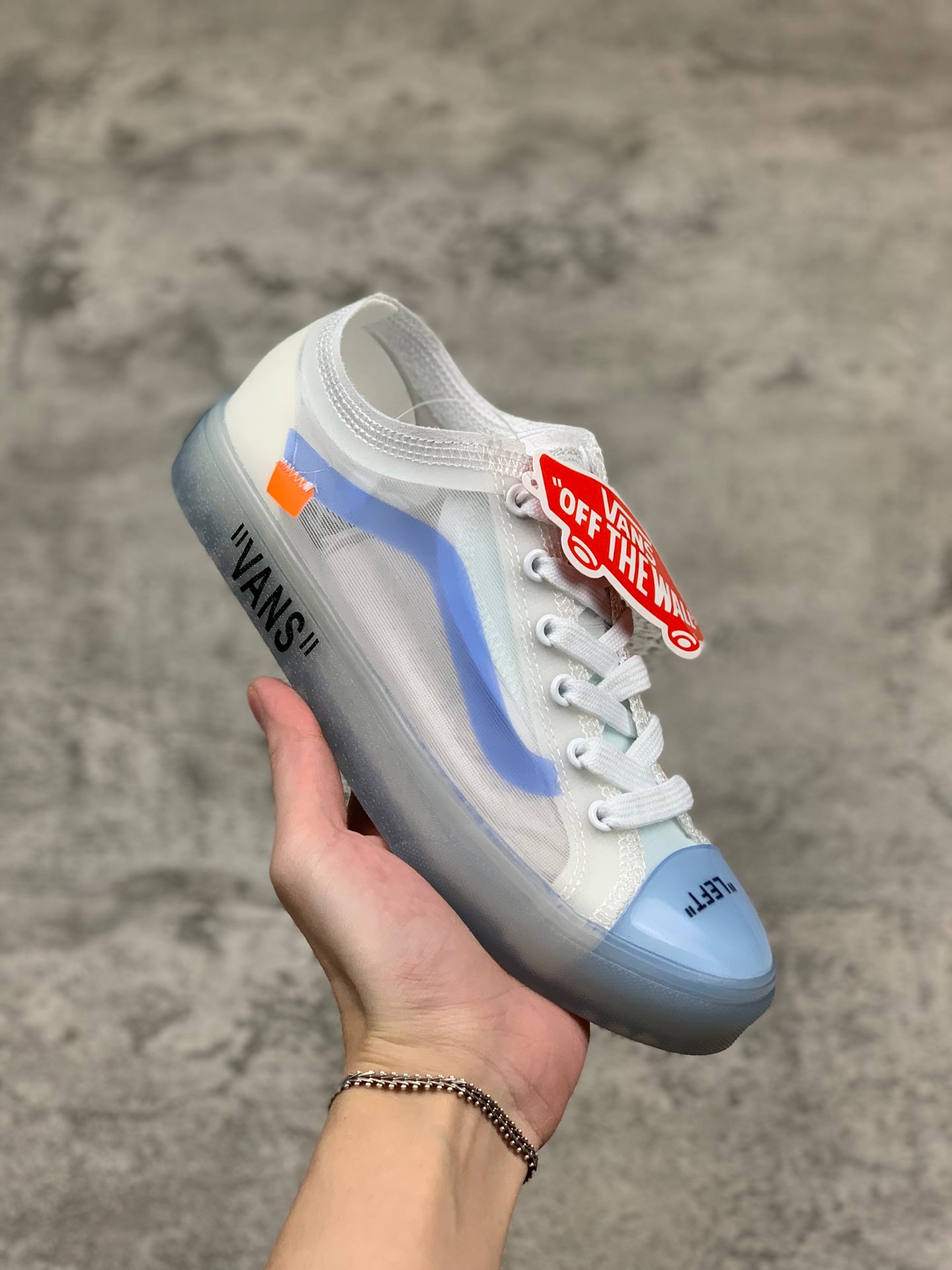 130 OFF-WHITE x Vans Old Skool 万斯透明网白冰蓝低帮板鞋