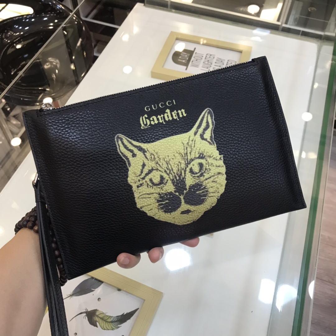 Gucci古奇新工艺流行元素 大品牌开发就是不一样编号 1091黑色进口荔枝纹结合新工艺3d打印猫头尺寸 28cm18cm 包哥哥 Vip奢站