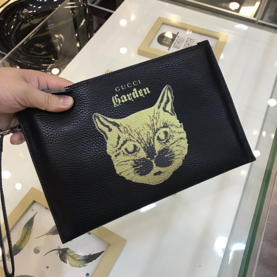 Gucci古奇新工艺流行元素 大品牌开发就是不一样编号 1091黑色进口荔枝纹结合新工艺3d打印猫头尺寸 28cm18cm 包哥哥 Vip奢站