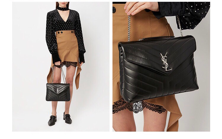 YSL LouLou 31CM Y形挎包 459749黑色/银扣