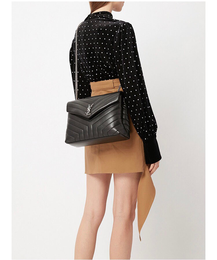 YSL LouLou 31CM Y形挎包 459749黑色/银扣