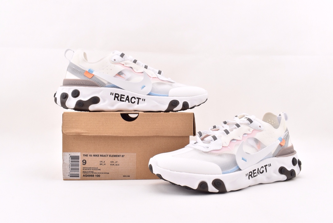 150THE 10：Nike React Element 87 透明跑鞋/联名款 网纱 AQ0068-100