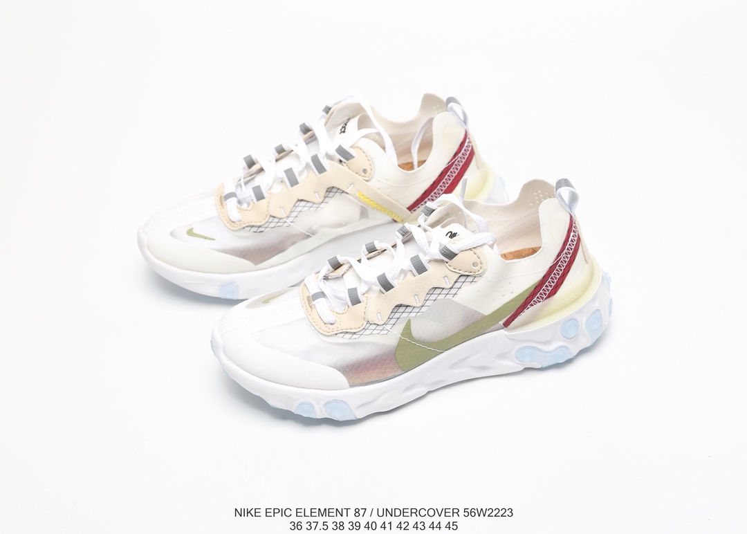 120Nike Epic React Element 87Undercover 瑞亚87联名高桥盾 透明网纱 轻便跑鞋