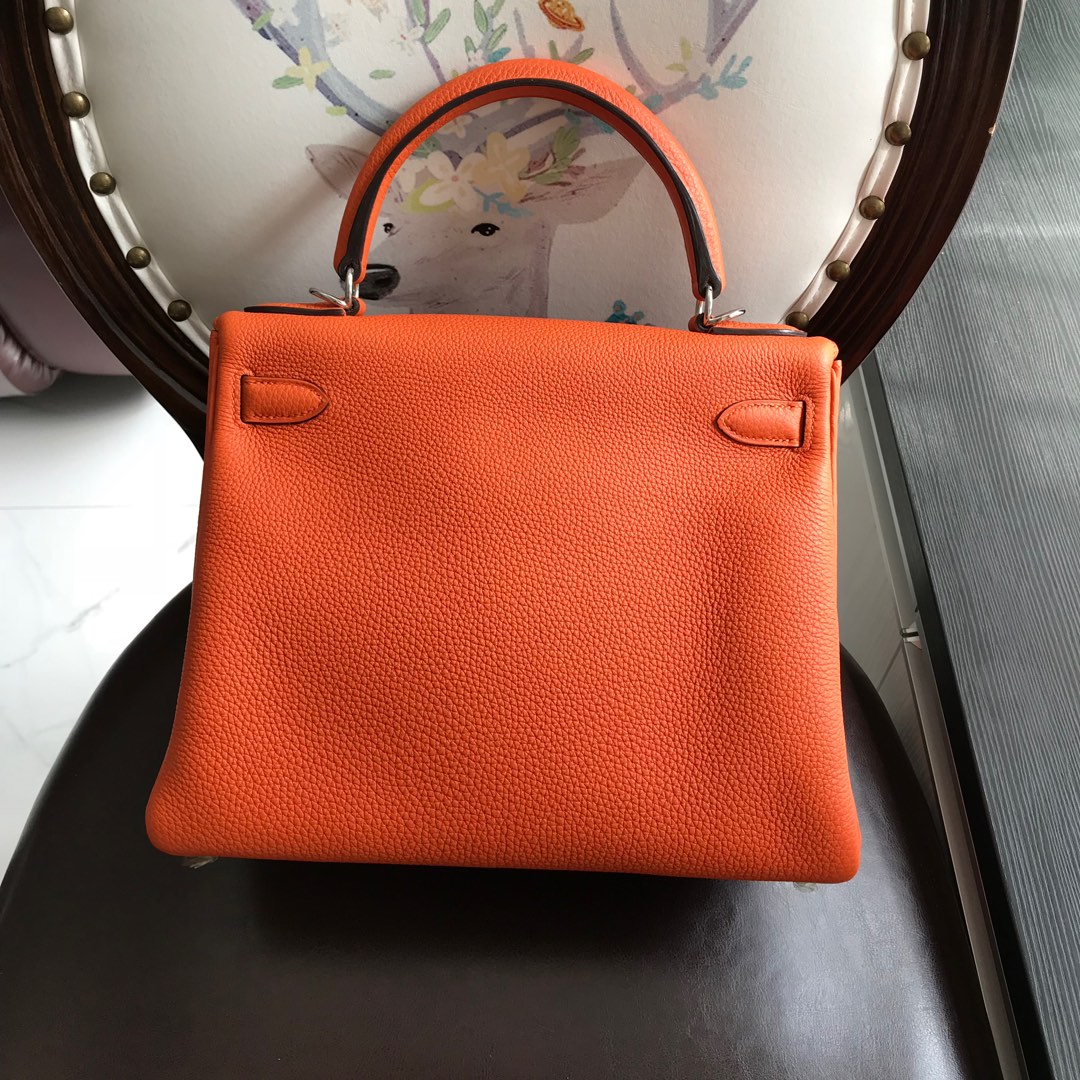 Spot classic orange Kelly 28cm German original calf togo leather silver - Comprehensive 2