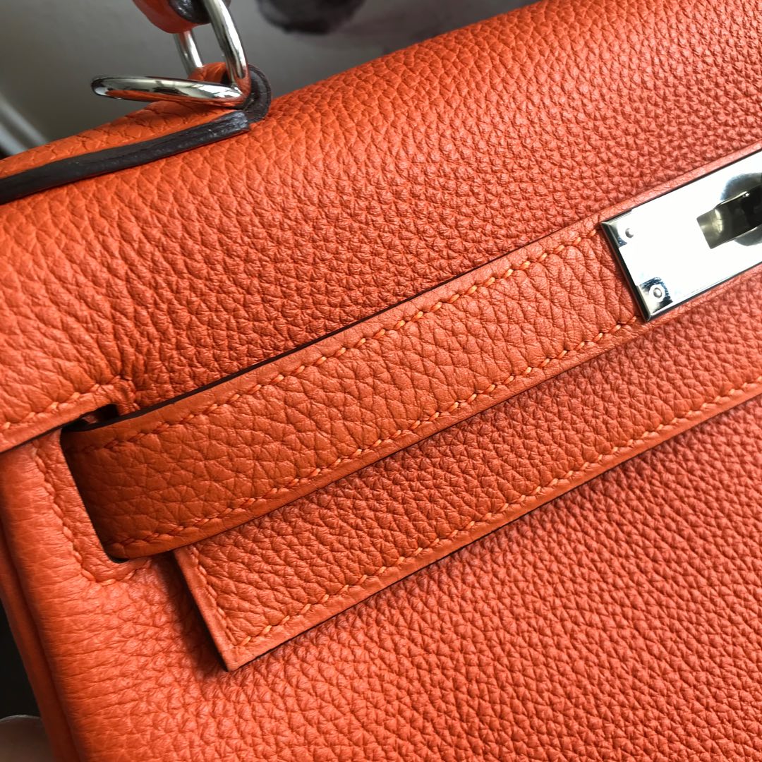 Spot classic orange Kelly 28cm German original calf togo leather silver - Comprehensive 6