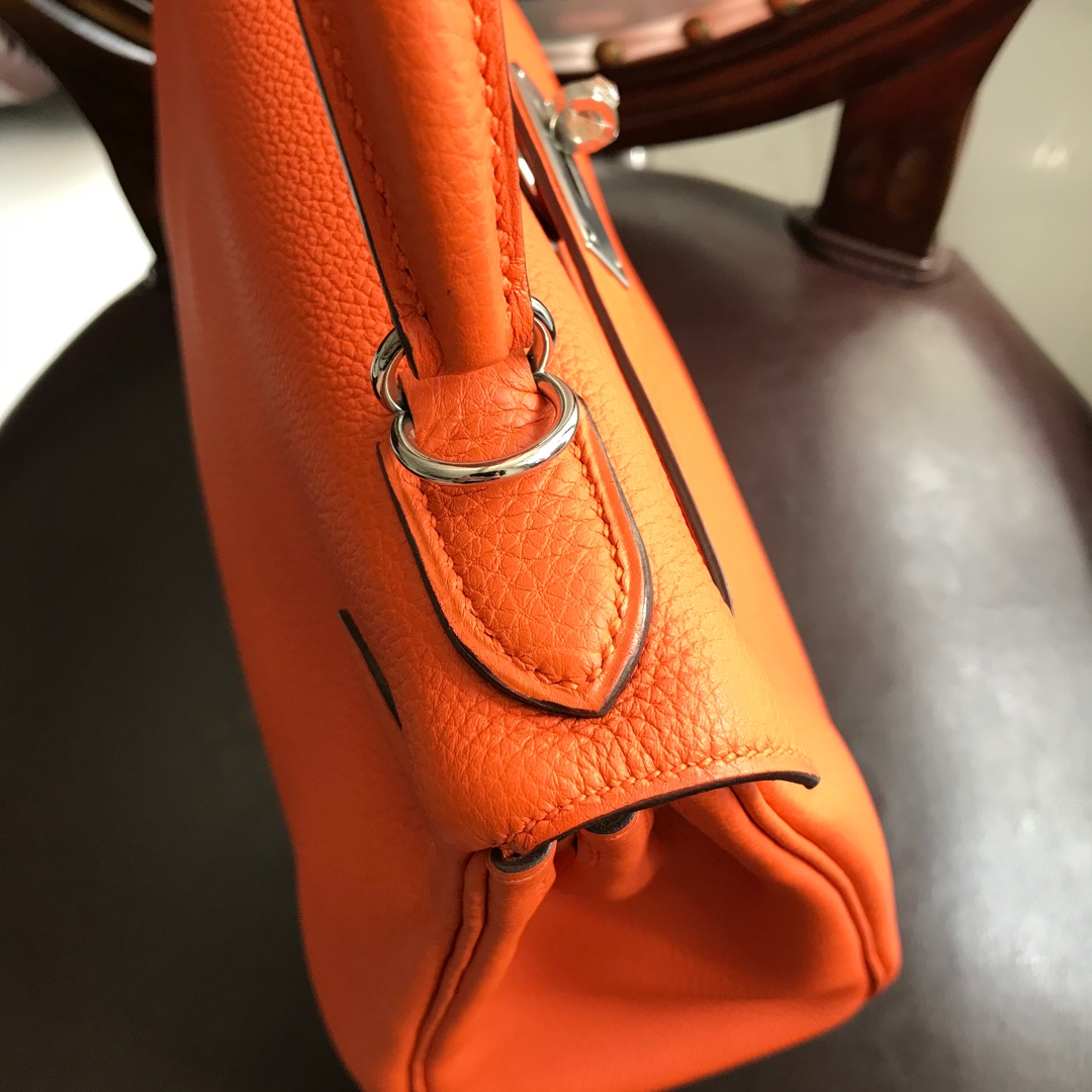 Spot classic orange Kelly 28cm German original calf togo leather silver - Comprehensive 4